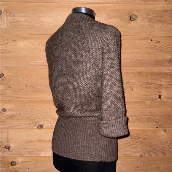 LOFT Brown V-Neck cross over front Sweater Ribbed Knit alpaca / wool blend Med - Picture 3 of 14